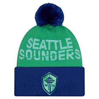 Youth New Era Green Seattle Sounders FC Jersey Hook Cuffed Knit Hat with Pom