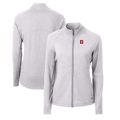 Women's Cutter & Buck Heather Gray Indiana Hoosiers Adapt Eco Knit Heather Recycled Full-Zip Jacket