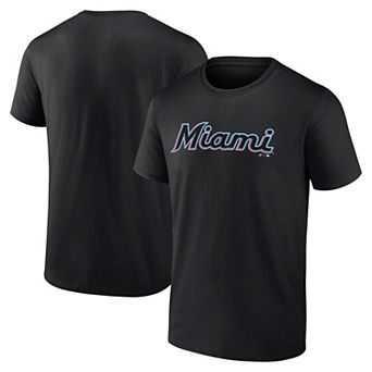 Men's Logo Athletic Black Miami Marlins Wordmark T-Shirt