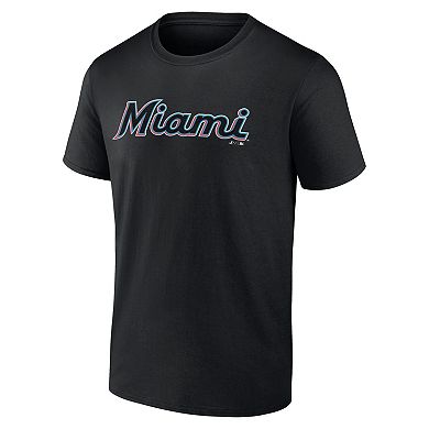 Men's Logo Athletic Black Miami Marlins Wordmark T-Shirt