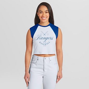 Women's WEAR by Erin Andrews White Texas Rangers Cooperstown Cropped Raglan Tank Top