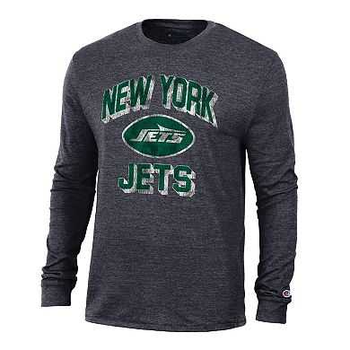 Men's Champion Heather Black New York Jets Ultimate Tri-Blend Long Sleeve T-Shirt