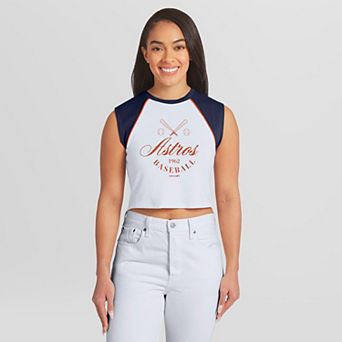 Women's WEAR by Erin Andrews White Houston Astros Cooperstown Cropped Raglan Tank Top