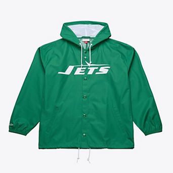 Men's Mitchell & Ness Green New York Jets Coaches Full-Snap Hooded Windbreaker Jacket