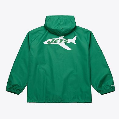 Men's Mitchell & Ness Green New York Jets Coaches Full-Snap Hooded Windbreaker Jacket