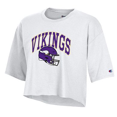 Women's Champion White Minnesota Vikings Boyfriend Cropped T-Shirt