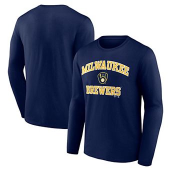 Men's Logo Athletic Navy Milwaukee Brewers Heart & Soul Long Sleeve T-Shirt
