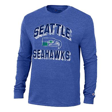 Men's Champion Heather Royal Seattle Seahawks Ultimate Tri-Blend Long Sleeve T-Shirt