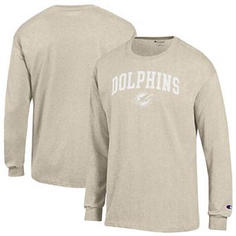 Men's Champion Oatmeal Miami Dolphins White Ink Jersey Long Sleeve T-Shirt