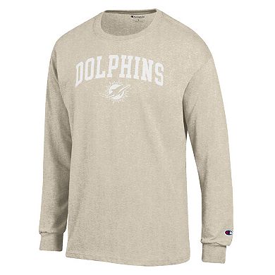 Men's Champion Heather Oatmeal Miami Dolphins White Ink Jersey Long Sleeve T-Shirt