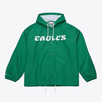 Men's Mitchell & Ness Kelly Green Philadelphia Eagles Coaches Full-Snap Hooded Windbreaker Jacket