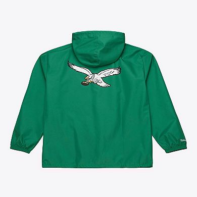 Men's Mitchell & Ness Kelly Green Philadelphia Eagles Coaches Full-Snap Hooded Windbreaker Jacket