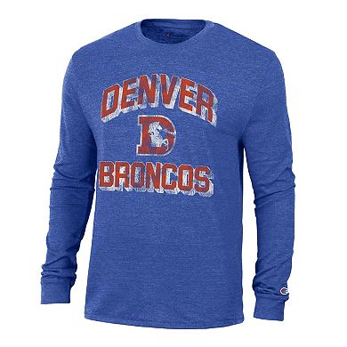 Men's Champion Heather Royal Denver Broncos Ultimate Tri-Blend Long Sleeve T-Shirt