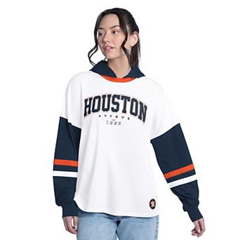 Women's G-III 4Her by Carl Banks White/Navy Houston Astros Key Player Oversized Hooded Long Sleeve T-Shirt