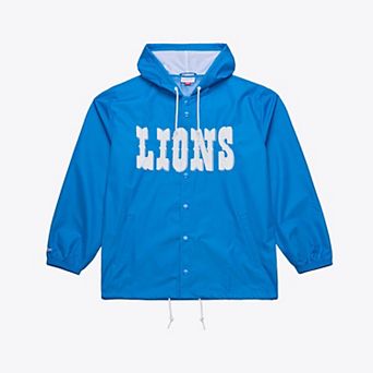 Men's Mitchell & Ness Blue Detroit Lions Coaches Full-Snap Hooded Windbreaker Jacket