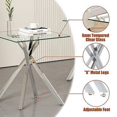 CEWOR Modern Square Glass Edge Table,Clear Tempered