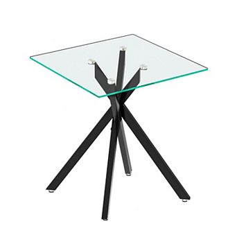 CEWOR Modern Square Glass Edge Table,Clear Tempered
