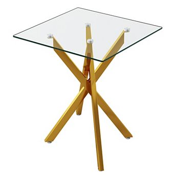 CEWOR Modern Square Glass Edge Table,Clear Tempered