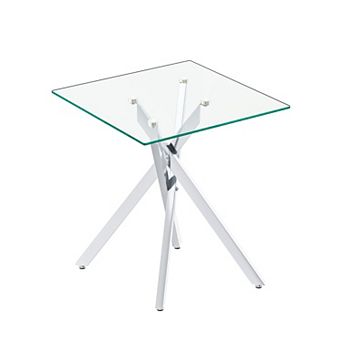CEWOR Modern Square Glass Edge Table,Clear Tempered