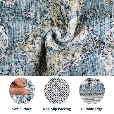 Distressed Area Rug Machine Washable Vacuum Clean Ultra Thin Stain Resistant Carpet for Dining Room