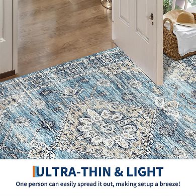 Distressed Area Rug Machine Washable Vacuum Clean Ultra Thin Stain Resistant Carpet for Dining Room