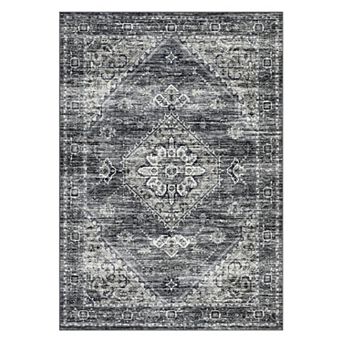 Distressed Area Rug Machine Washable Vacuum Clean Ultra Thin Stain Resistant Carpet for Dining Room