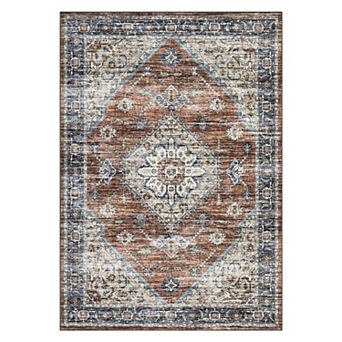 Distressed Area Rug Machine Washable Vacuum Clean Ultra Thin Stain Resistant Carpet for Dining Room