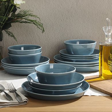 Gibson Home Summer Shades 16 Piece Plates and Bowls Service for 4 Porcelain Dinnerware Set