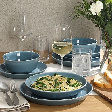 Gibson Home Summer Shades 16 Piece Plates and Bowls Service for 4 Porcelain Dinnerware Set