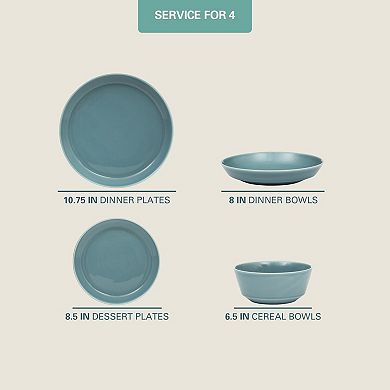 Gibson Home Summer Shades 16 Piece Plates and Bowls Service for 4 Porcelain Dinnerware Set