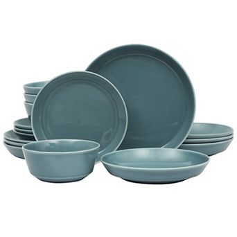 Gibsn Home Summer Shades 16 pc Plates and Bowls Service for 4 Porcelain Dinnerware Set