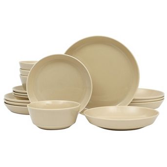 Gibson Home Summer Shades 16 pc Plates and Bowls Service for 4 Porcelain Dinnerware Set