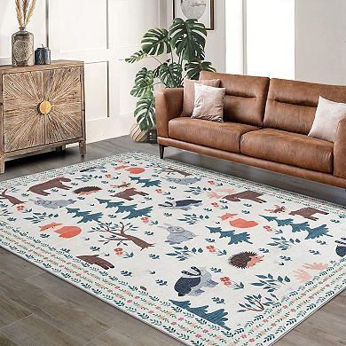 Modern Animal Plant Pattern Area Rugs Low Pile Durable Indoor Carpet