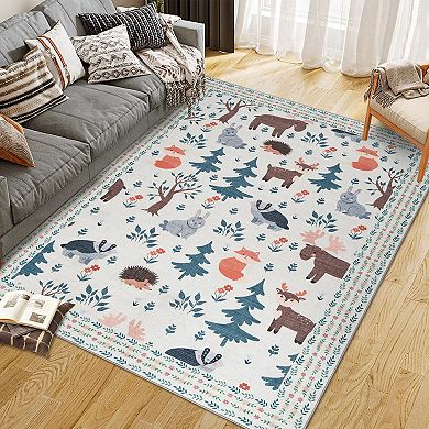 Modern Animal Plant Pattern Area Rugs Low Pile Durable Indoor Carpet