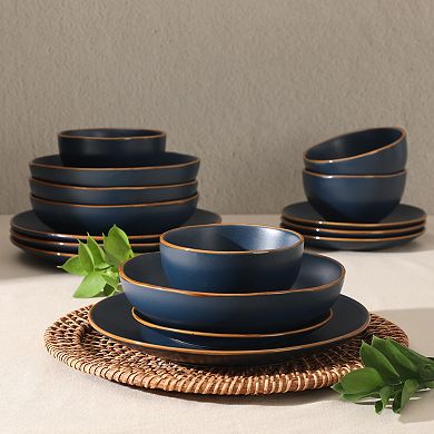 Gibson Home Hazeltine 16 Piece Plates and Bowls Dishes Stoneware Ceramic Dinnerware Set
