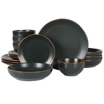 Gibson Home Hazeltine 16 pc Plates and Bowls Dishes Stoneware Ceramic Dinnerware Set