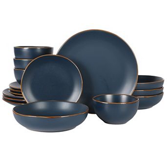 Gibson Home Hazeltine 16 pc Plates and Bowls Dishes Stoneware Ceramic Dinnerware Set