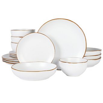 Gibson Home Hazeltine 16 pc Plates and Bowls Dishes Stoneware Ceramic Dinnerware Set