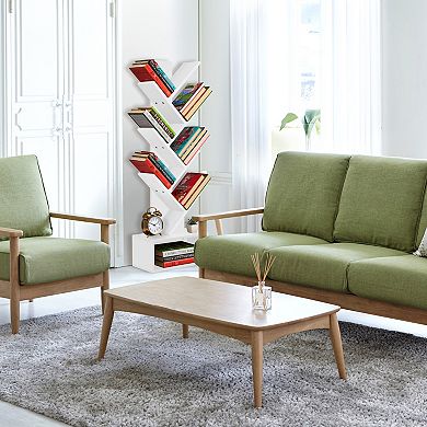 Sorbus 7-Tier Tree Bookcase with Open Drawer - Space-Saving Organizer Unit for Books, Decor, & More