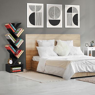 Sorbus 7-Tier Tree Bookcase with Open Drawer - Space-Saving Organizer Unit for Books, Decor, & More