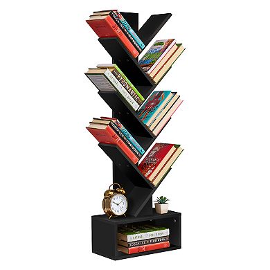 Sorbus 7-Tier Tree Bookcase with Open Drawer - Space-Saving Organizer Unit for Books, Decor, & More