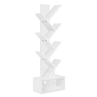 Sorbus 7 tier Tree Bookcase with Open Drawer - Space-Saving Organizer Unit for Books, Decor, & More