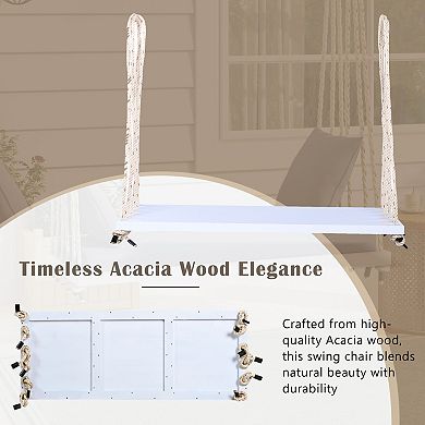 CEWOR Acacia Wood Outdoor Swing Bed with Soft Cushion & 2 Throw Pillows , 63” Extra-Large Seat