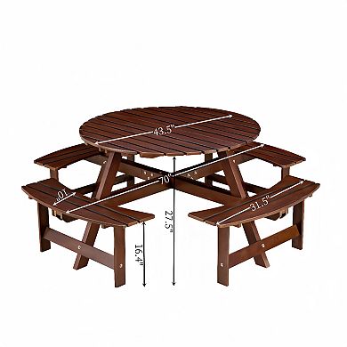 CEWOR 8-Person Outdoor Dining Set , Round Picnic Table w/ Umbrella Hole，Easy Clean