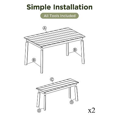 CEWOR Vintage Style Dining Table Set, Outdoor Acacia Wood with 2 Benches