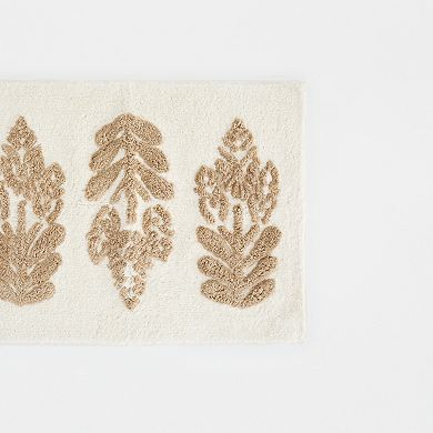 Urban Loft 100% Cotton Tufted Non-Skid Folk Leaves Pattern Bath Mat