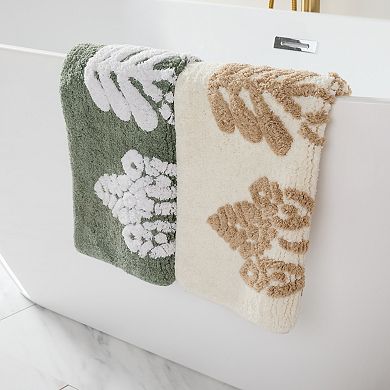 Urban Loft 100% Cotton Tufted Non-Skid Folk Leaves Pattern Bath Mat