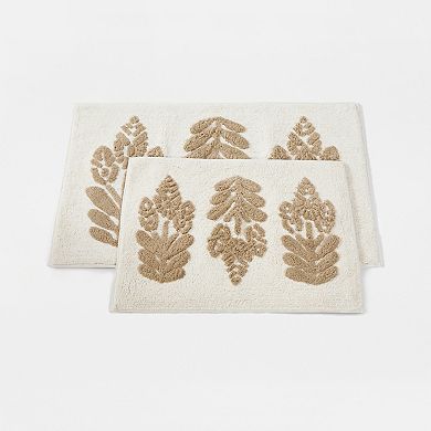 Urban Loft 100% Cotton Tufted Non-Skid Folk Leaves Pattern Bath Mat