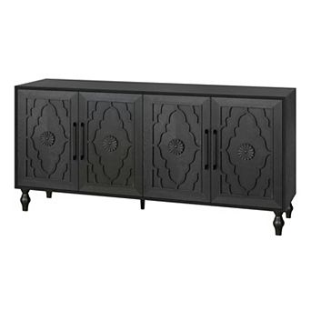 Merax Natural Wood Storage Cabinet With Carved Door Design