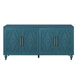 Merax Natural Wood Storage Cabinet With Carved Door Design